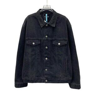 Balenciaga Black Cotton-Blend Denim Jacket Single-Breasted Long Sleeves Lapel Co